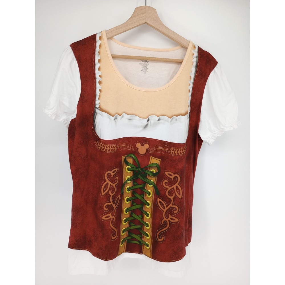 Disney Epcot Oktoberfest T-Shirt Women Large Red Dirndl Costume Graphic Tee